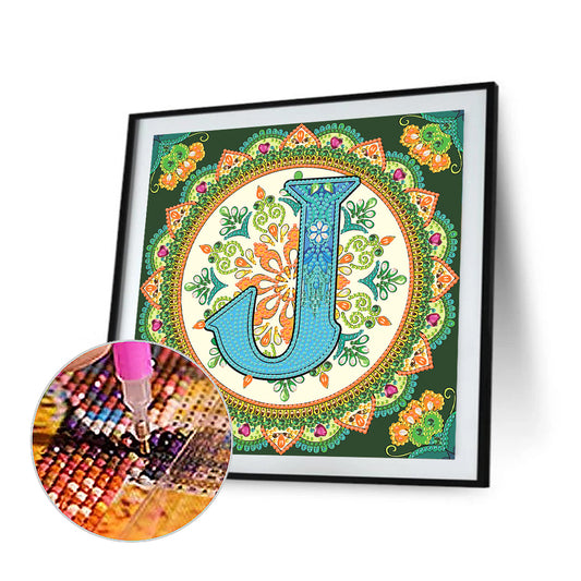 J Letter Mandala - Special Shaped Drill Diamond Painting 30*30CM