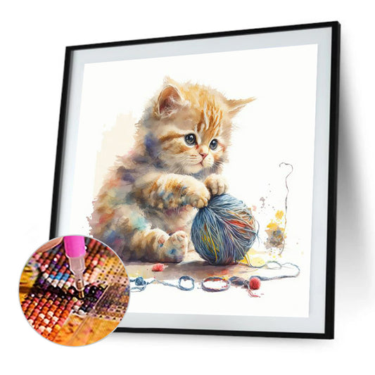 Kitten Playing With String Ball - Full Round Drill Diamond Painting 30*30CM