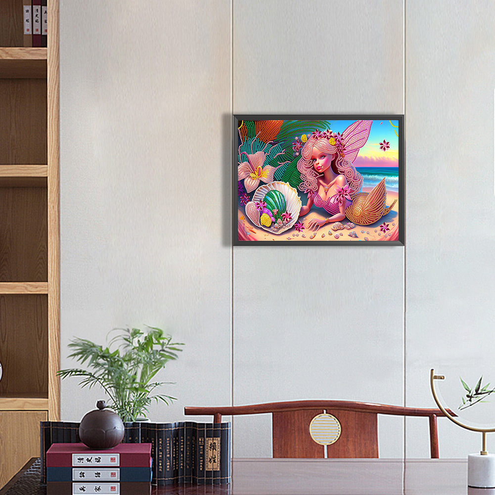 Beach Mermaid - Special Shaped Drill Diamond Painting 40*30CM