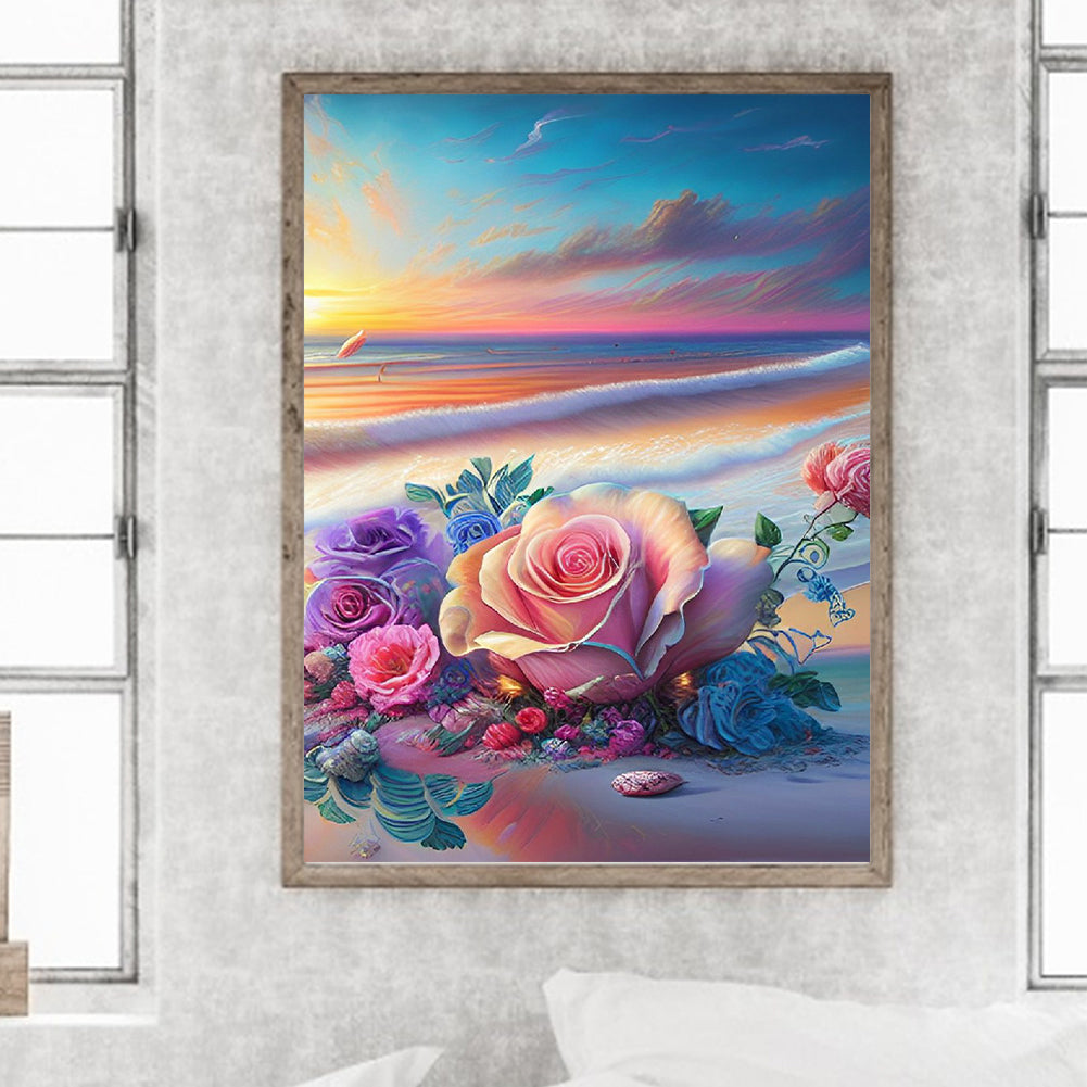 Beautiful Beach Rose - Full Round Drill Diamond Painting 30*40CM