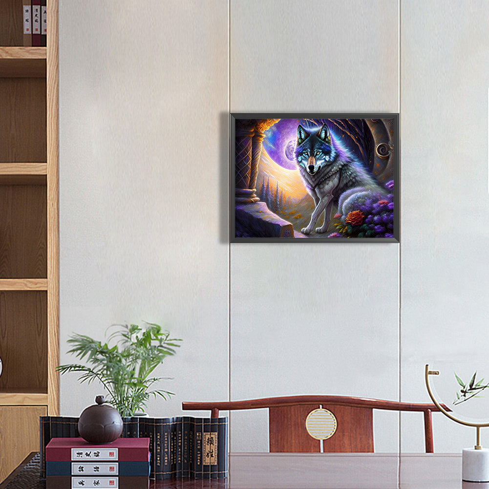 Purple Wolf - Full Round Drill Diamond Painting 40*30CM