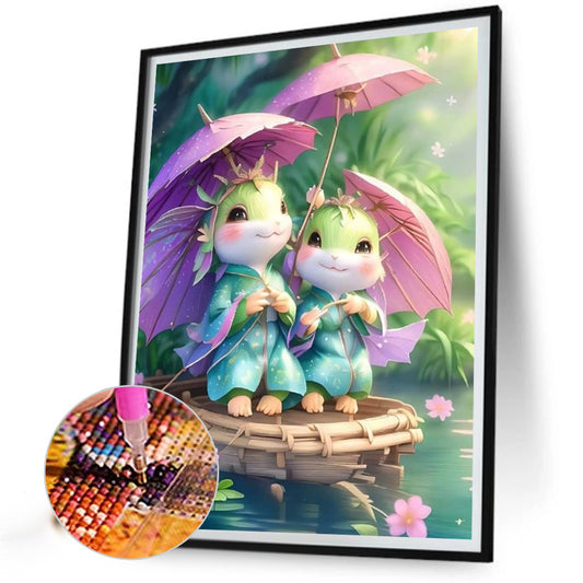Little Snake Holding An Umbrella - Full Round Drill Diamond Painting 30*40CM