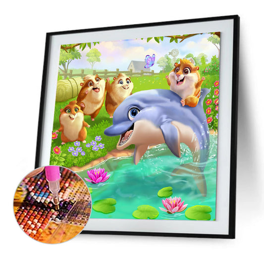 Animals Playing In The Wild - Full Round Drill Diamond Painting 30*30CM
