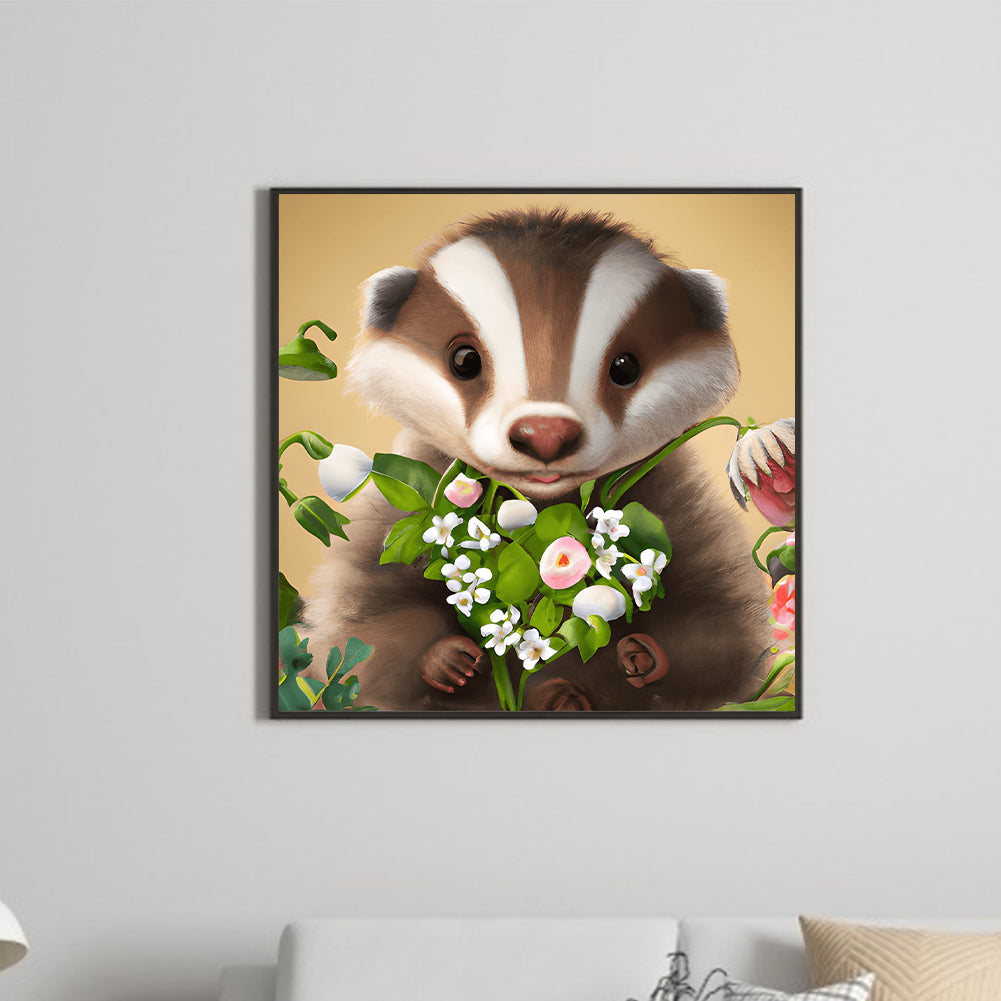 Raccoon With Flower - Full Round Drill Diamond Painting 30*30CM