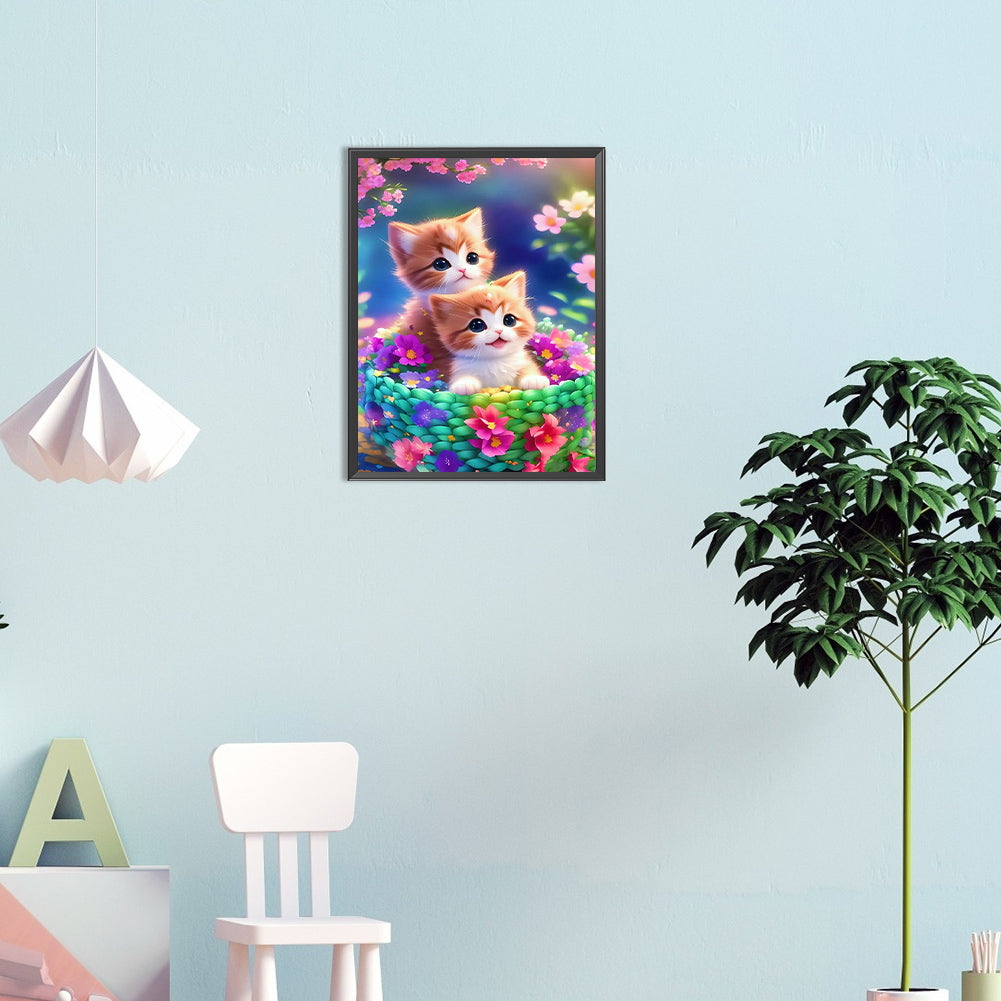 Two Kittens Looking In The Same Direction - Full Round Drill Diamond Painting 30*40CM