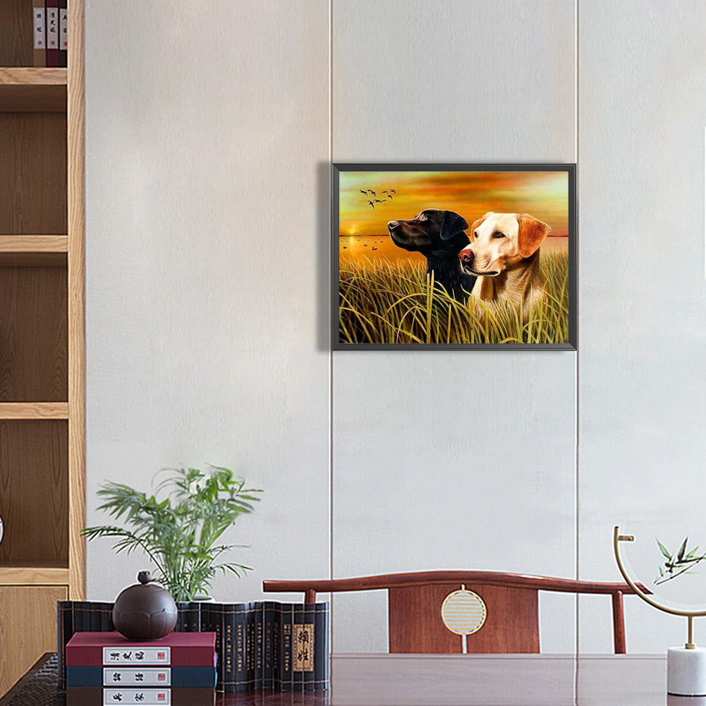 Two Puppies Looking Away - Full Round Drill Diamond Painting 40*30CM