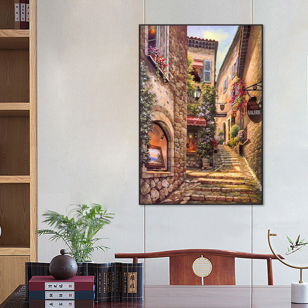 Scenic Cottage Street - Full Round Drill Diamond Painting 50*70CM