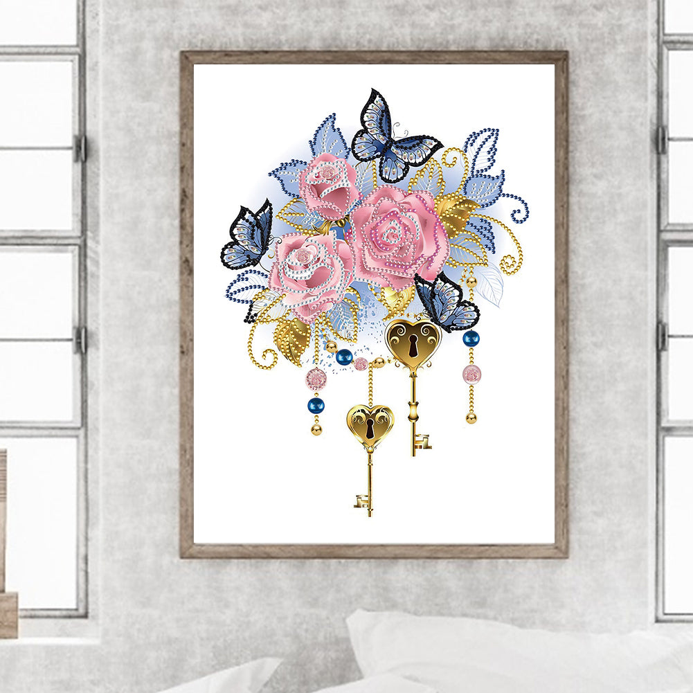 Flower Key Pendant - Special Shaped Drill Diamond Painting 30*40CM