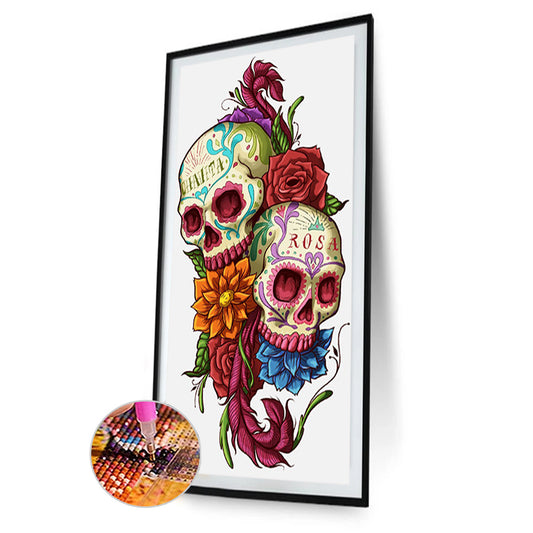 Flower And Skull - Full Round Drill Diamond Painting 40*70CM