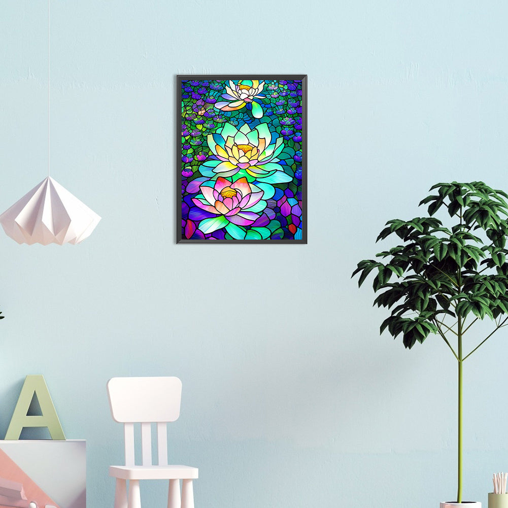 Colored Lotus - Full Round Drill Diamond Painting 30*40CM