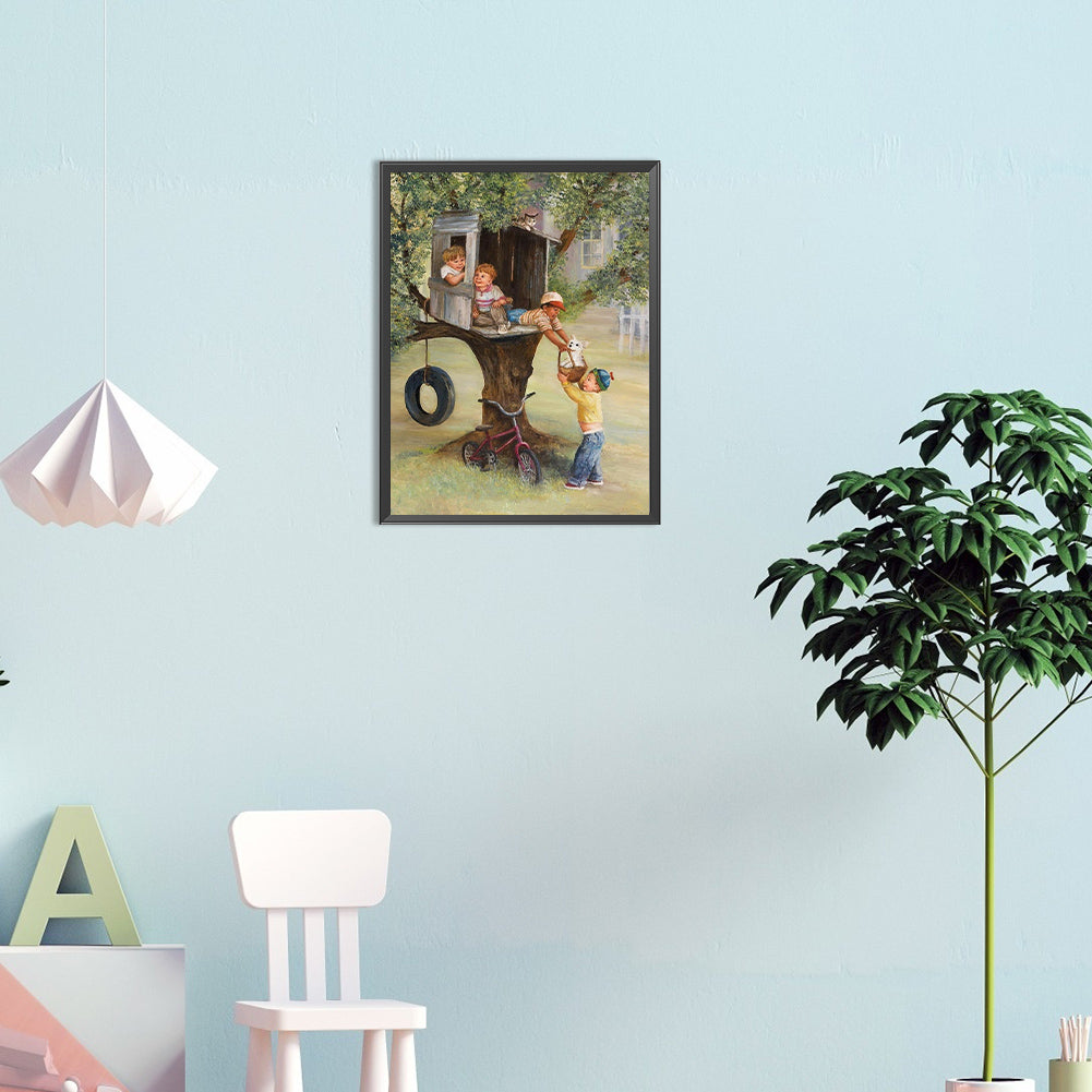 Friends Playing - Full Round Drill Diamond Painting 30*40CM