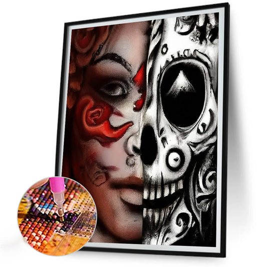 Woman Half Face Skull - Full Round Drill Diamond Painting 30*40CM