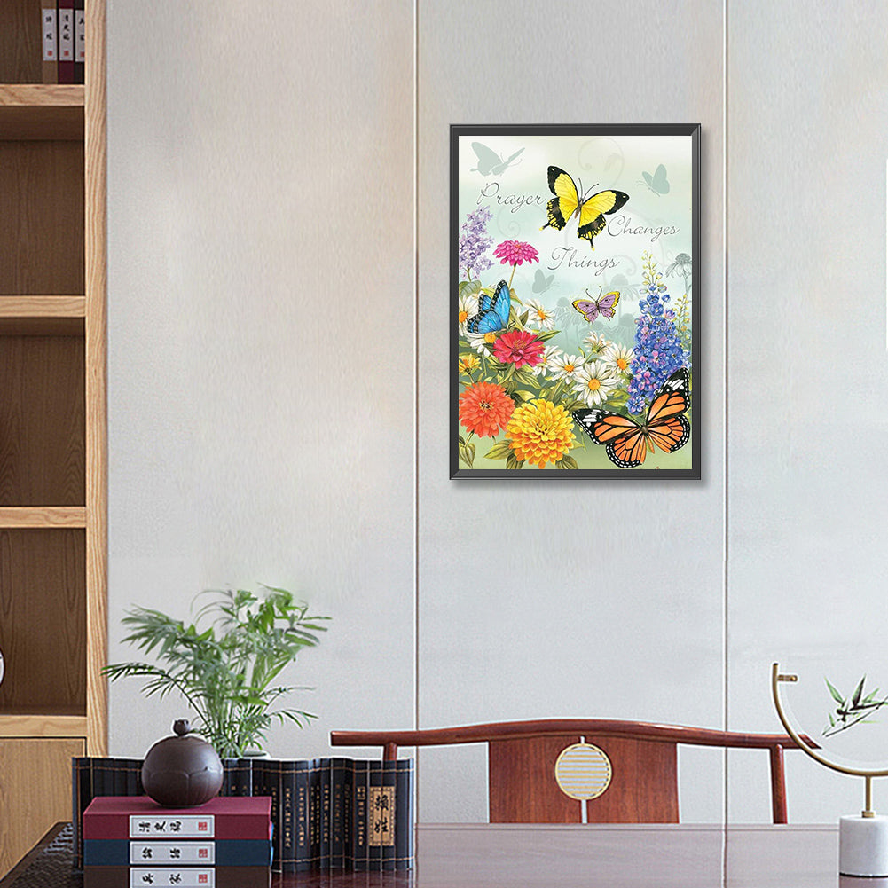 Flowers And Butterflies - Full Round Drill Diamond Painting 35*50CM
