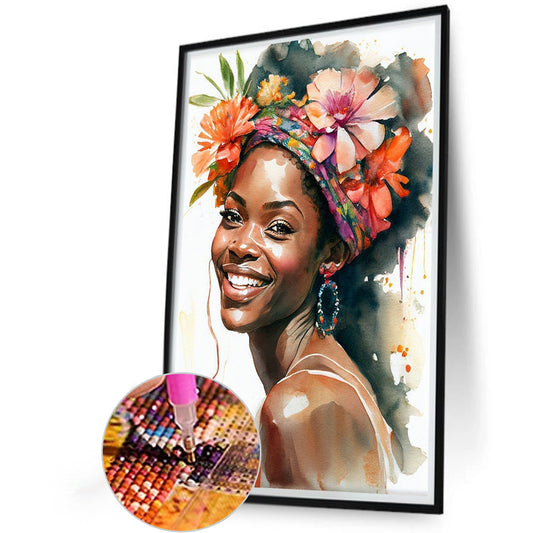 Woman With Flowers - Full Round Drill Diamond Painting 40*60CM