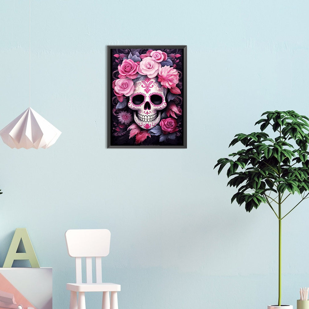 Flower And Skull - Full Round Drill Diamond Painting 30*40CM