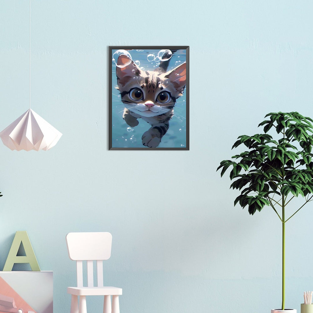 Kitten Swimming Underwater - Full Round Drill Diamond Painting 30*40CM