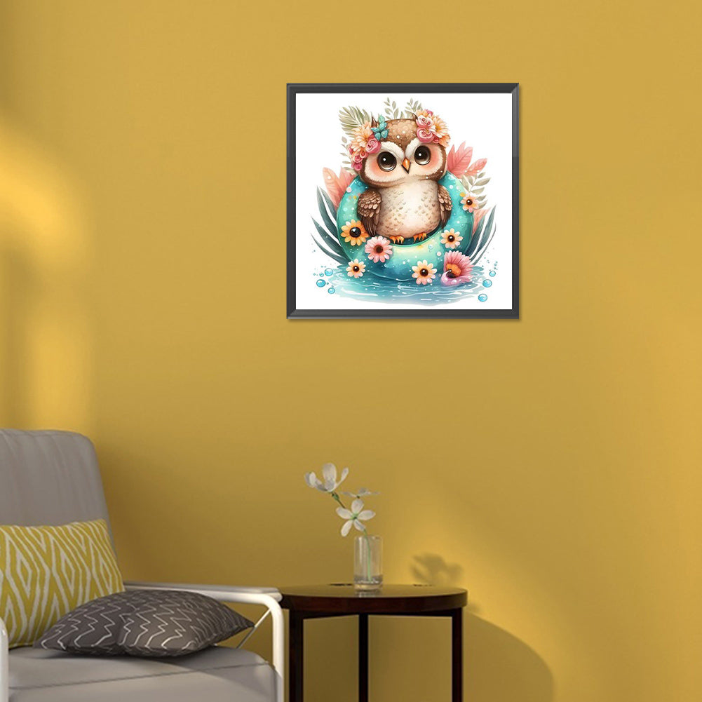 Summer Swimming Owl - Full Round Drill Diamond Painting 30*30CM