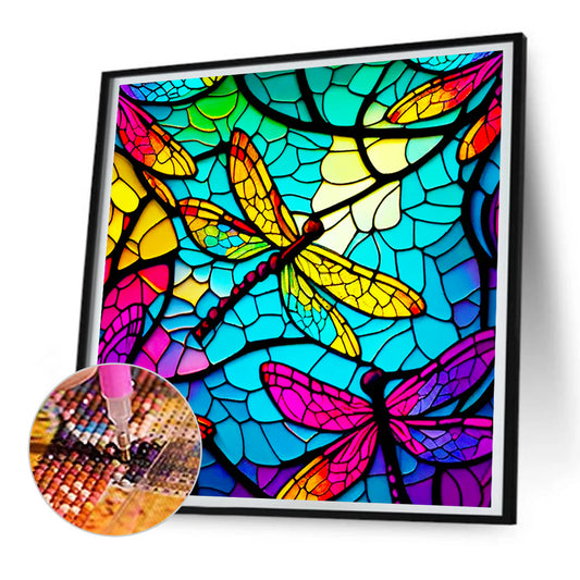 Glass Dragonfly - Full Round Drill Diamond Painting 30*30CM