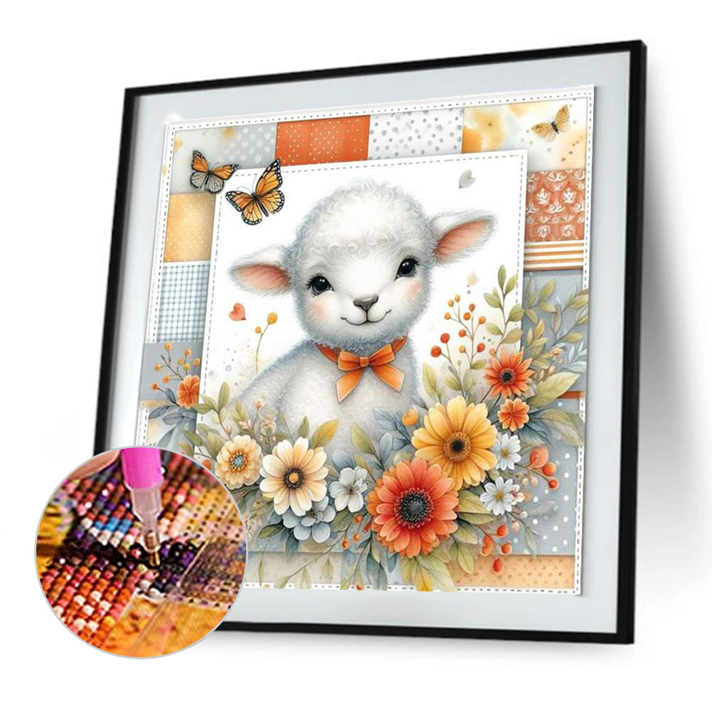 Sheep And Flowers - Full Round Drill Diamond Painting 30*30CM