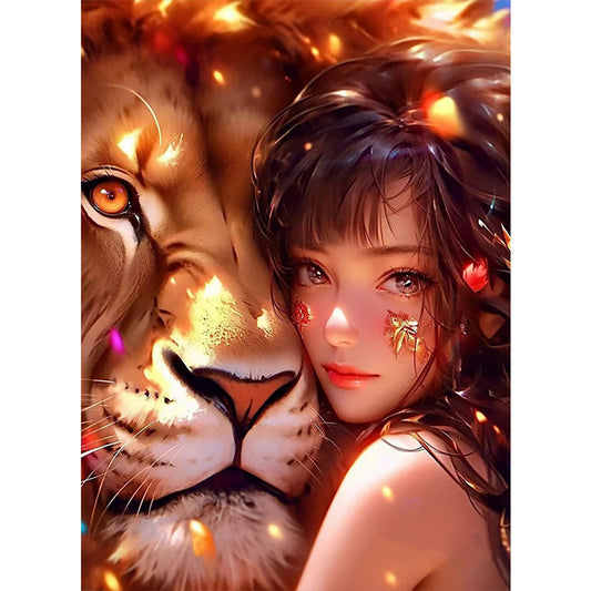 A Girl And A Beast - Full Round Drill Diamond Painting 40*55CM