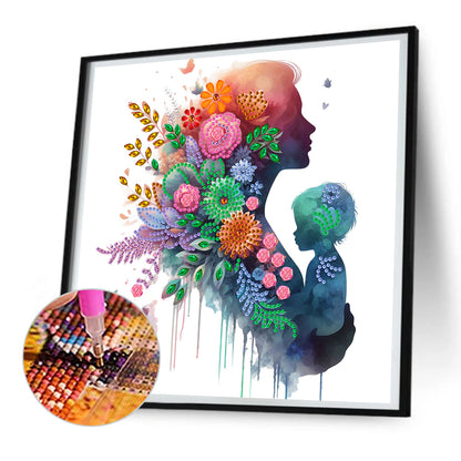 Mother And Child Silhouette - Special Shaped Drill Diamond Painting 30*30CM