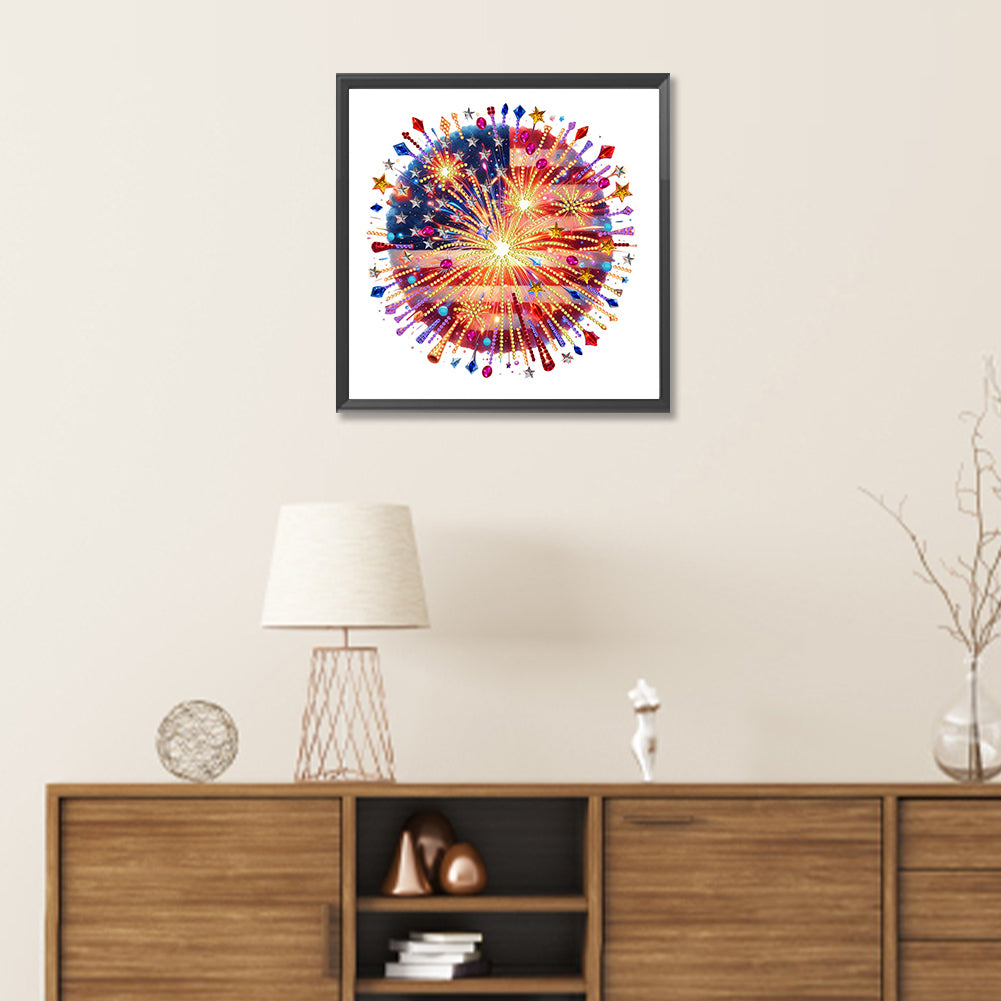 American Flag Fireworks - Special Shaped Drill Diamond Painting 30*30CM