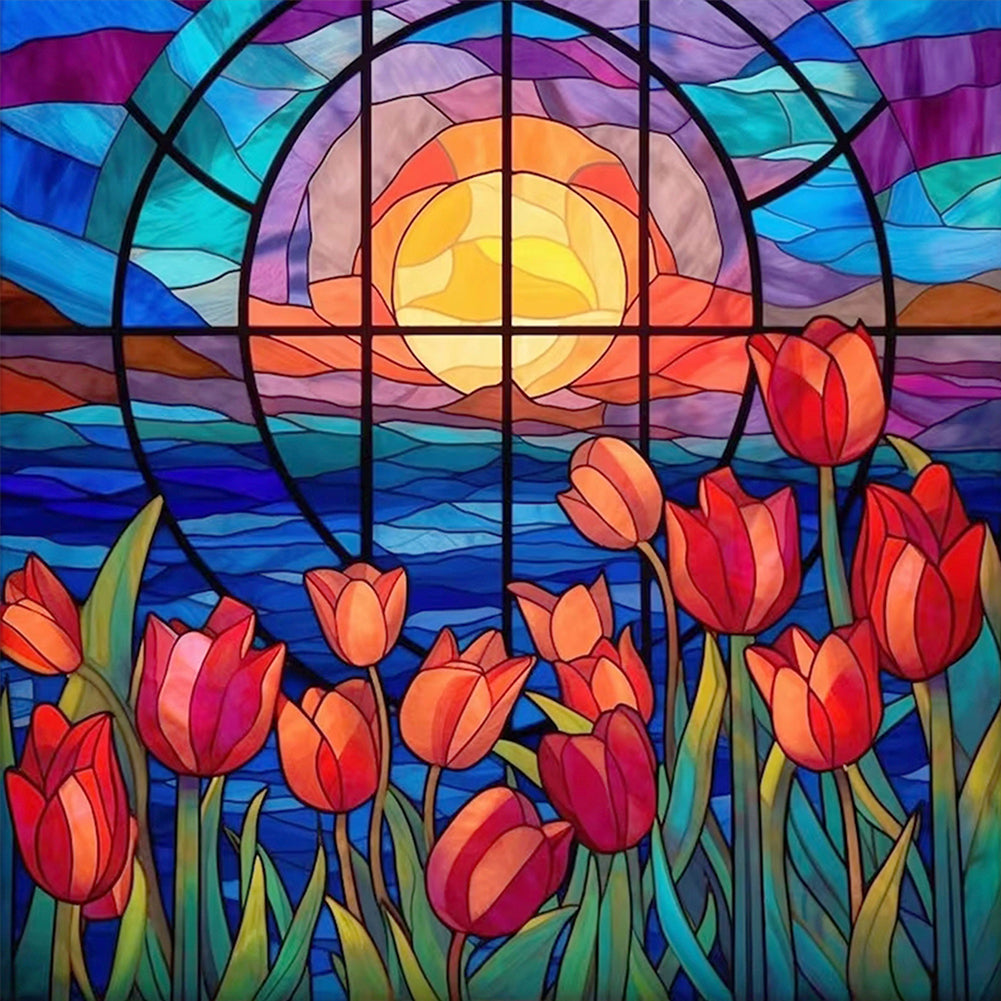 Glass Painting Flowers - Full Square Drill Diamond Painting 40*40CM
