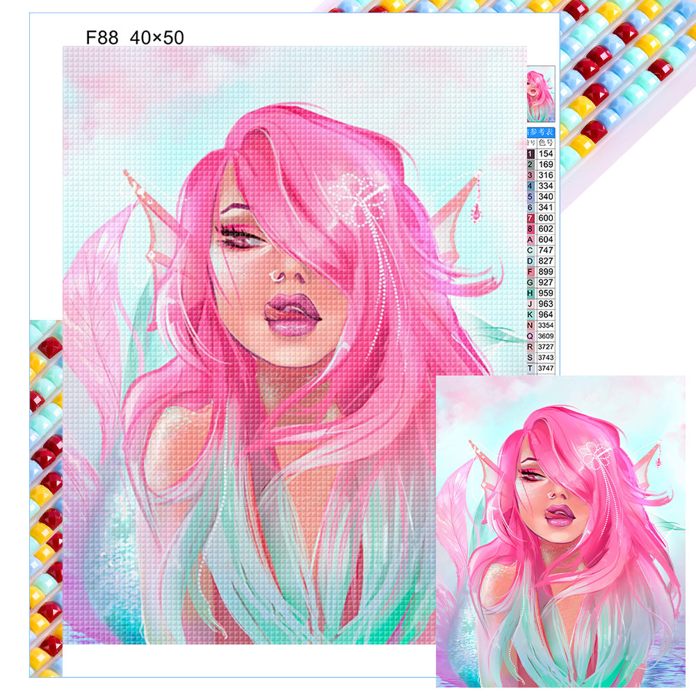Painted Pink Mermaid - Full Square Drill Diamond Painting 40*50CM