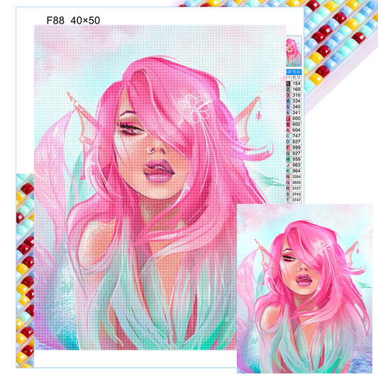 Painted Pink Mermaid - Full Square Drill Diamond Painting 40*50CM