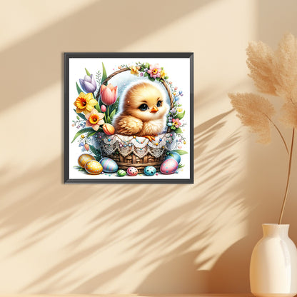 Chick In Flower Basket - Full Round Drill Diamond Painting 30*30CM