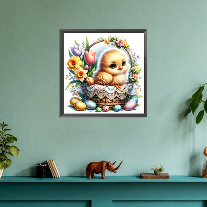 Chick In Flower Basket - Full Round Drill Diamond Painting 30*30CM