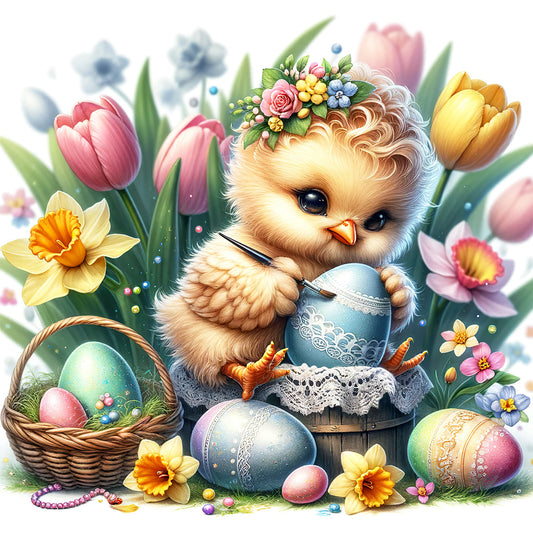 Chicken Drawing Easter Eggs - Full Round Drill Diamond Painting 30*30CM