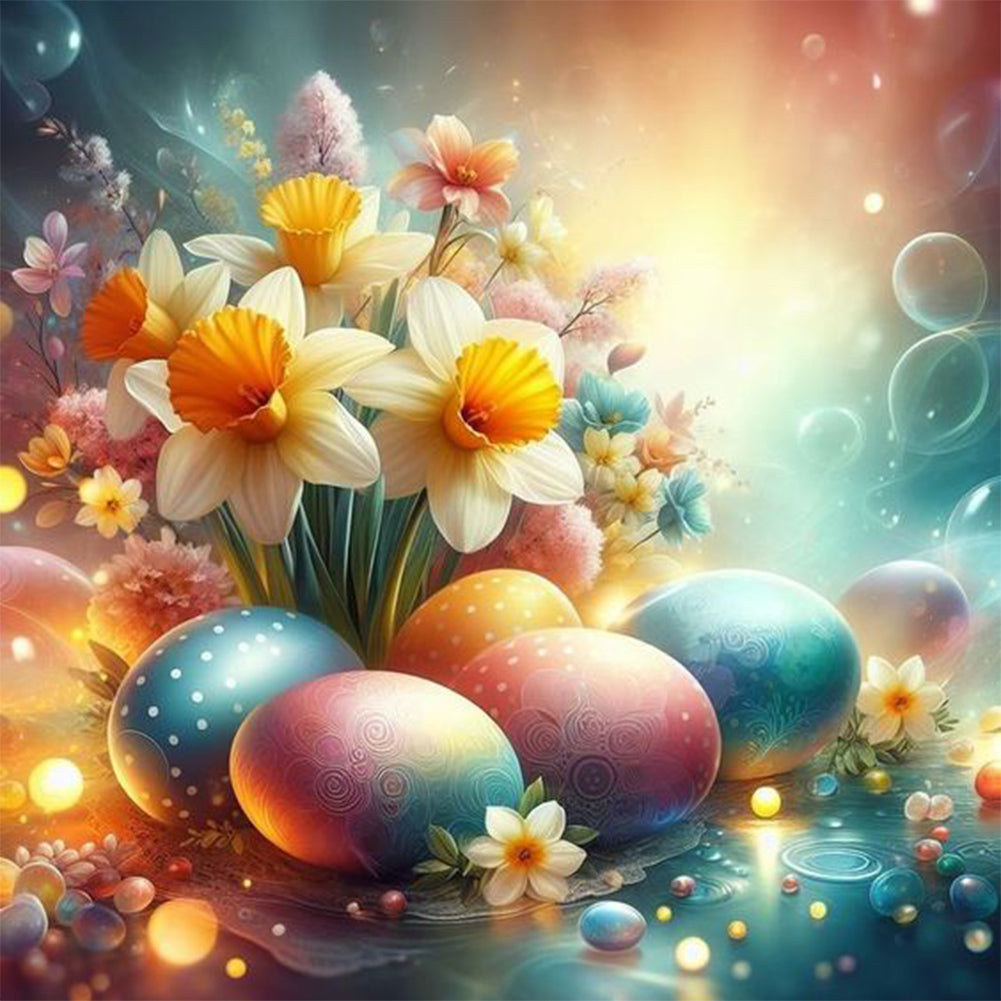 Easter Eggs With Daffodils - Full Round Drill Diamond Painting 30*30CM