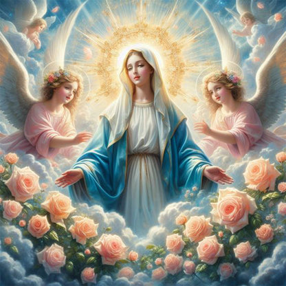Flowers, Madonna And Angels - Full Round Drill Diamond Painting 30*30CM
