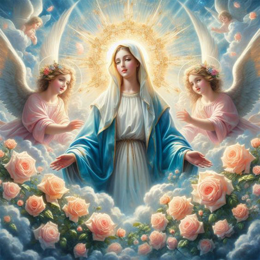 Flowers, Madonna And Angels - Full Round Drill Diamond Painting 30*30CM