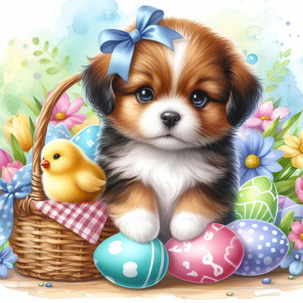 Pastoral Dog And Easter Egg - Full Round Drill Diamond Painting 30*30CM