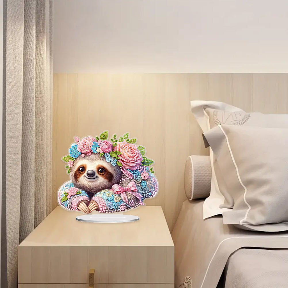 Acrylic Flower Sloth Table Top Diamond Painting Ornament Kits Bedroom Decoration