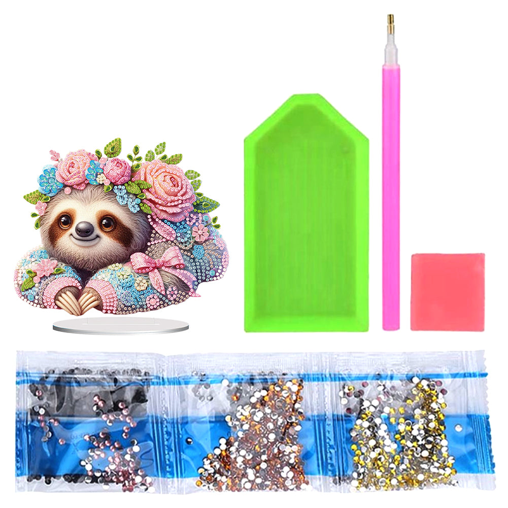 Acrylic Flower Sloth Table Top Diamond Painting Ornament Kits Bedroom Decoration