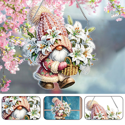 Acrylic Special Shaped Lily Bouquet Gnome Diamond Painting Hanging Decorations