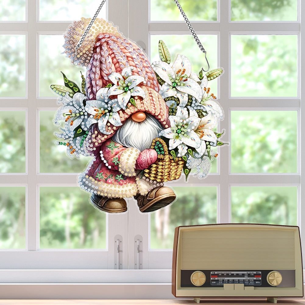 Acrylic Special Shaped Lily Bouquet Gnome Diamond Painting Hanging Decorations
