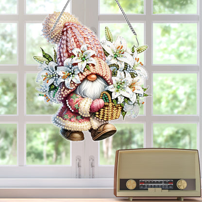 Acrylic Special Shaped Lily Bouquet Gnome Diamond Painting Hanging Decorations