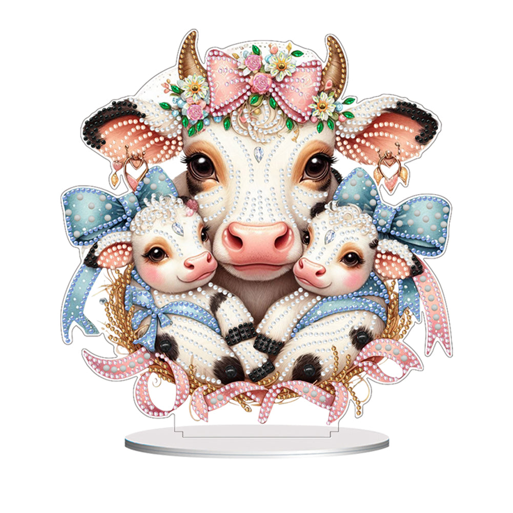 Double Side Special Shaped Cartoon Milk Cow Diamond Painting Desktop Decoration