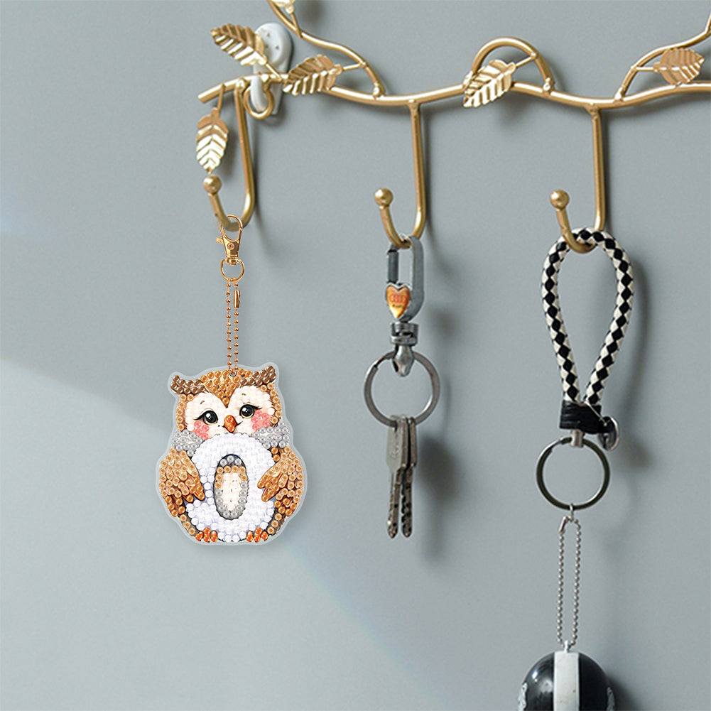 13Pcs Double Sided Special Shaped N-Z Letter Animal Diamond Art Keyring Decor