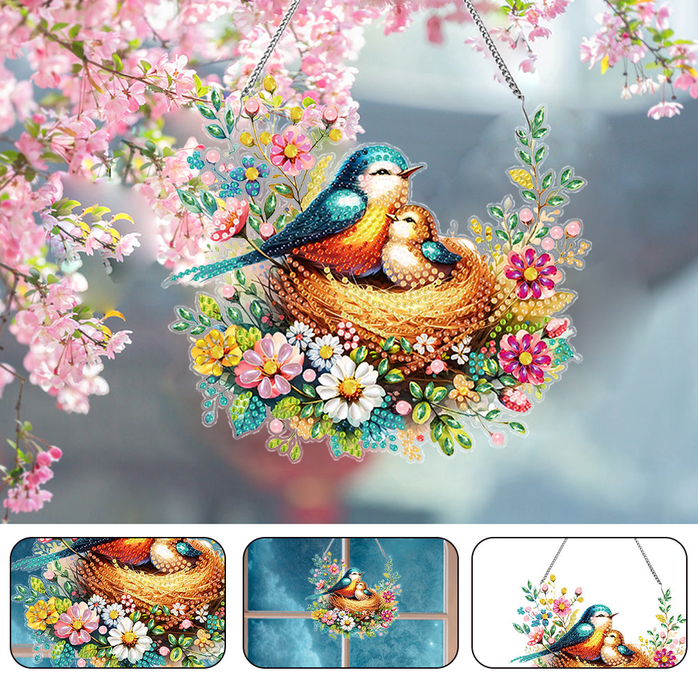 Acrylic Special Shaped Bird Family Hanging Diamond Art Kits Bedroom Decoration