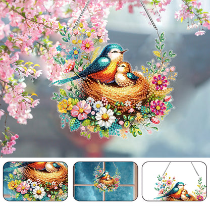 Acrylic Special Shaped Bird Family Hanging Diamond Art Kits Bedroom Decoration