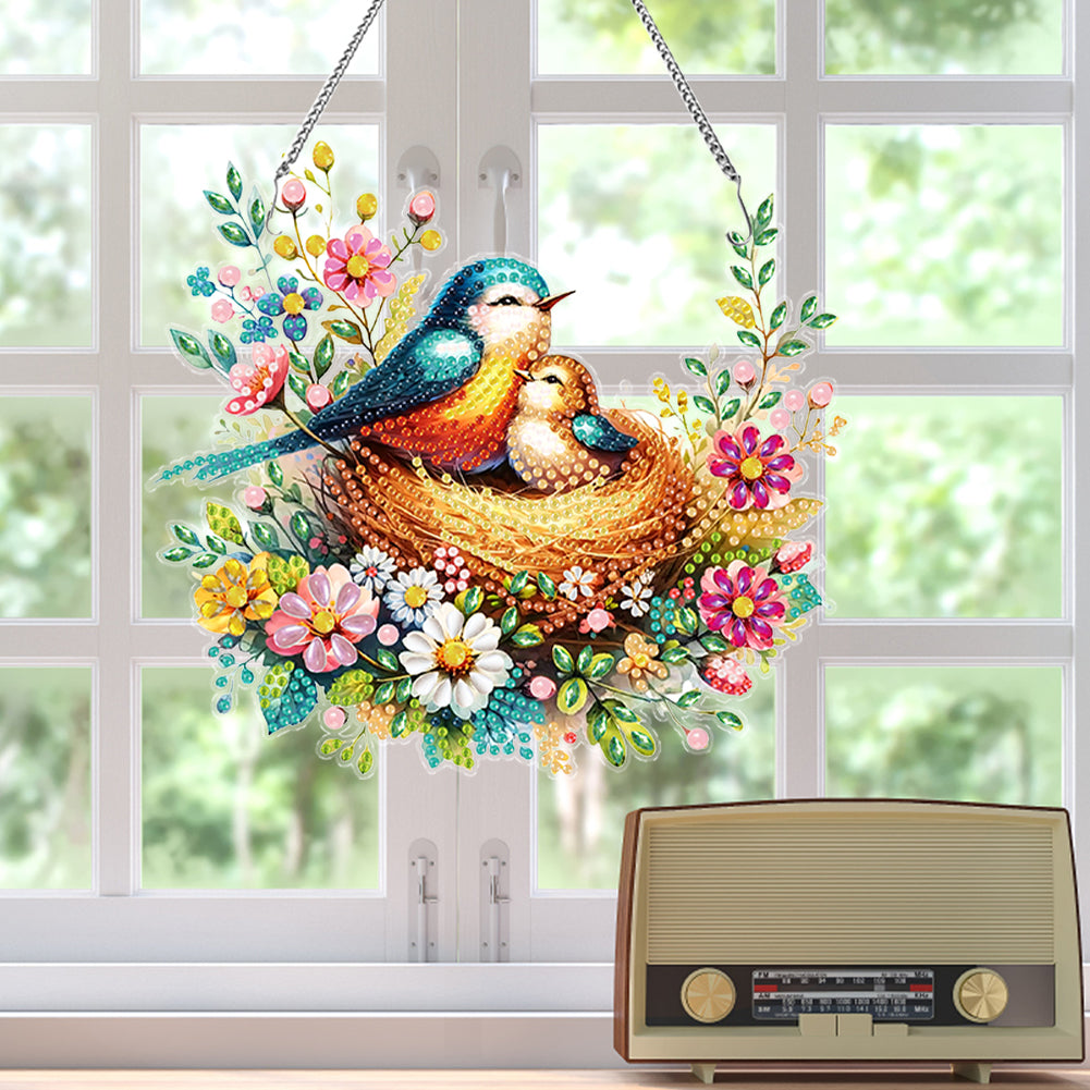 Acrylic Special Shaped Bird Family Hanging Diamond Art Kits Bedroom Decoration