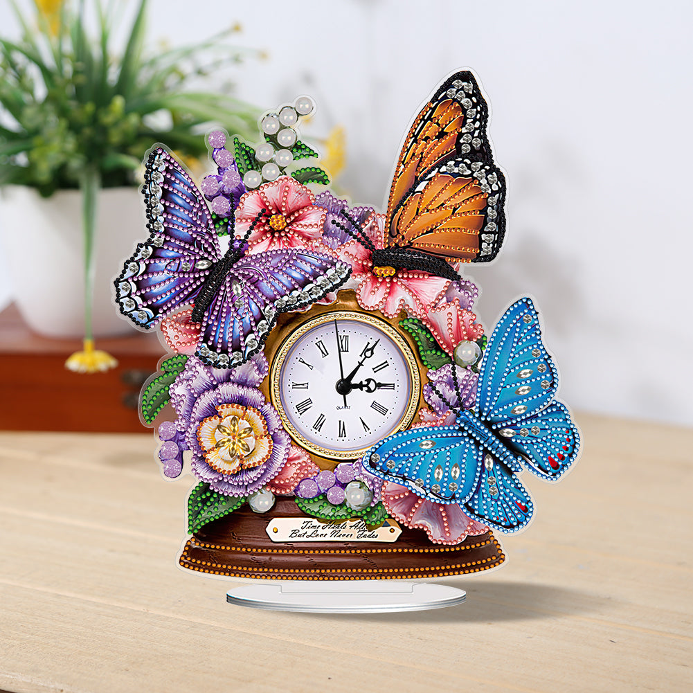 Acrylic Special Shaped Flower Butterfly 5D Diamond Painting Clock Art Craft