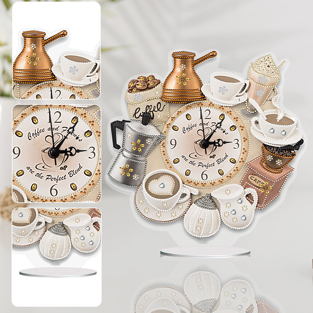 Acrylic Special Shaped Coffee Drink 5D Diamond Painting Clock Art Craft