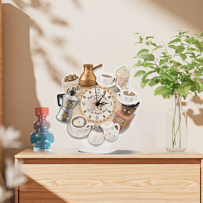 Acrylic Special Shaped Coffee Drink 5D Diamond Painting Clock Art Craft