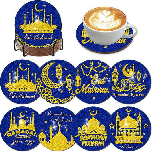 8Pcs Starmoon Castle Diamond Painting Coasters with Holder Animal for Party